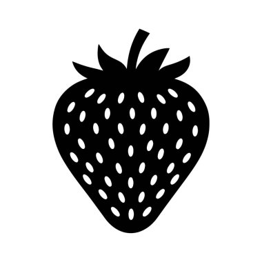 Siyah Çilek Silüeti Vektör Sanat Çizimi Tasarımı.