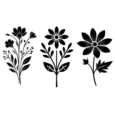 Dekoratif çiçek seti vektör sanat çizimi tasarımı.