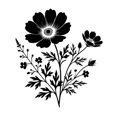 Dekoratif çiçek silueti vektör sanat çizimi tasarımı.