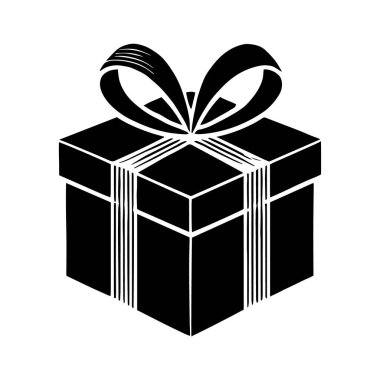Üst vektör siluetinde bir yay ile hediye kutusu beyaz bir arkaplanda izole.