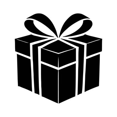 Üst vektör siluetinde bir yay ile hediye kutusu beyaz bir arkaplanda izole.