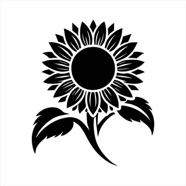 Dekoratif çiçek siyah silueti beyaz arka plan çiçek tasarım elementinde izole edilmiş. .