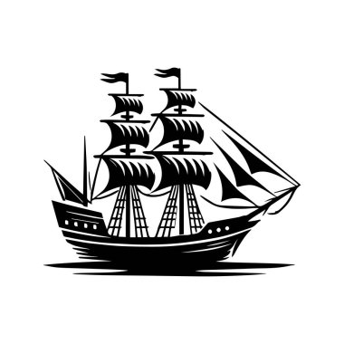 Gemi simgesi silueti beyaz arkaplan tasarım elementinde izole edildi .