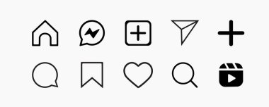 Instagram Social Media Reels Flat Line Round Style Icon Collection. Modern Internet Network UI Buttons Set Vector Illustration clipart