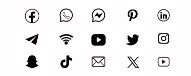 Sosyal medya simgesi Facebook, Twitter X, Instagram, TikTok, Snapchat, YouTube, Whatsapp, Telegram, Linked In, Pinterest, Popular Platform Round Style Logo. Vektör İllüstrasyonu