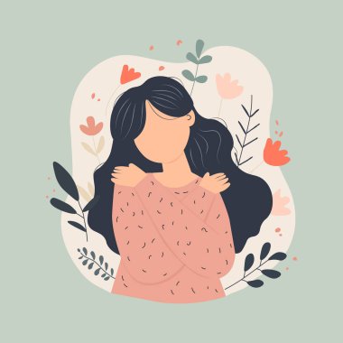   Woman hugging herself, flat style. Vector illustration. clipart