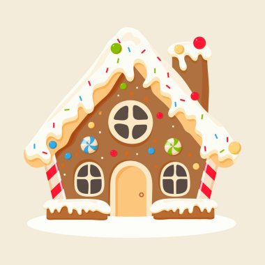   Noel kurabiyesi evi, şekerleme evi. Vektör illüstrasyonu, düz biçim