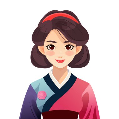   Hanbok 'taki Koreli kadın çizgi filmi. vektör