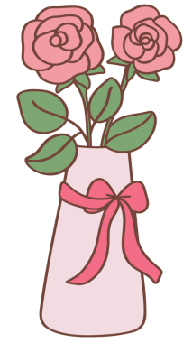 Sevgililer Günü karalaması için vazoda pembe gül ve fiyonk..