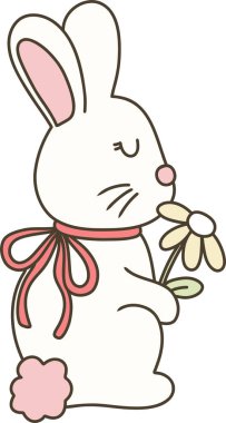 Çiçek tutan tatlı bir tavşan, Taze bir bahar havası katıyor.