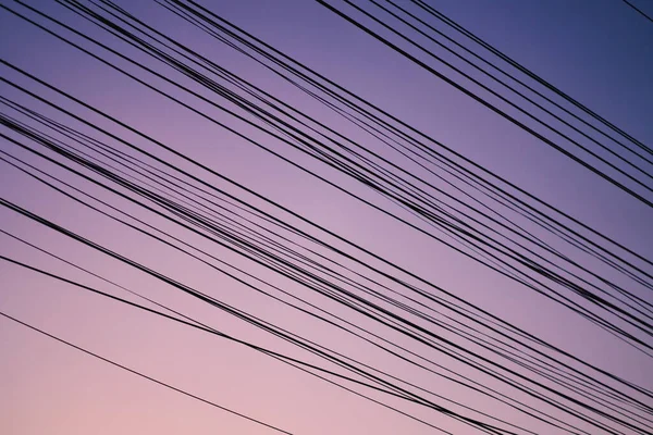 Lignes Électriques Dans Beau Ciel Nocturne Nature — Photo