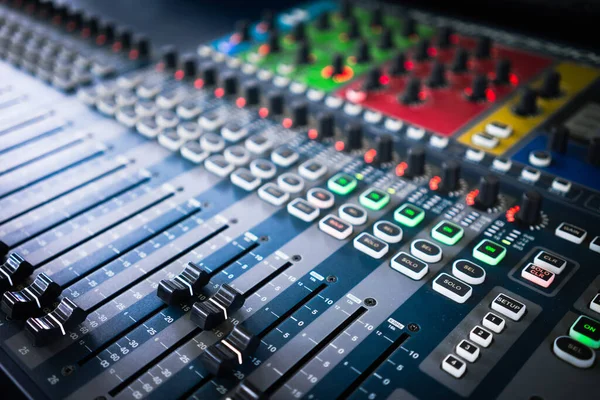 stock image Sound control panel in the control room that controls the sound at the concert.