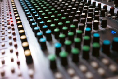 Digital sound station control panel. Equalizer, mixer and professional equipment.