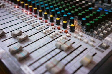 Digital sound station control panel. Equalizer, mixer and professional equipment.