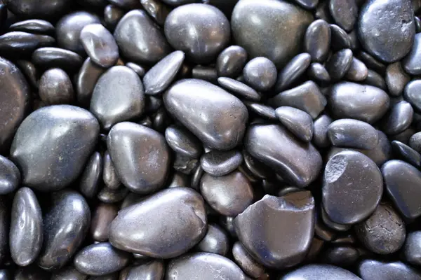 Viele Glänzende Schwarze Steine Große Und Kleine Wurden Übereinander Gestapelt — Stockfoto