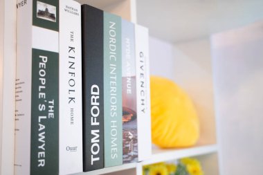 Bangkok, 1 January 2024, Thailand, collection of books on shelves Decorate the cafe in a classic style.