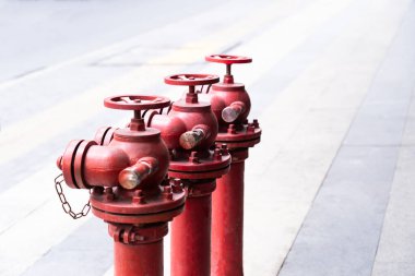 Beton bir yolun arka planında kırmızı yangın musluğu var..