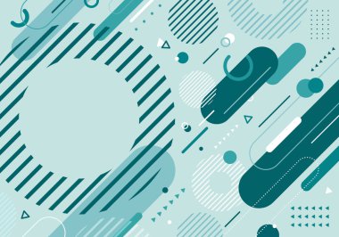 Soyut mavi veya yeşil renkli geometrik elementler model memphis retro tarzı arka plan. Vektör illüstrasyonu