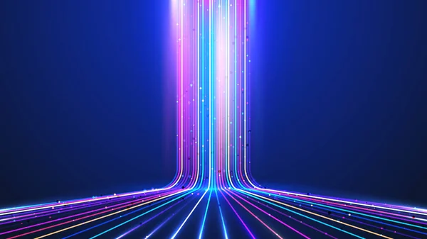 Абстрактна Технологія Цифрової Футуристичної Концепції Світяться Неонові Кольори Ліній Перспективою — стоковий вектор