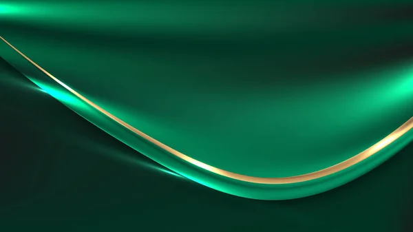 Abstrakt Lyx Grönt Tyg Satin Bakgrund Med Glänsande Gyllene Linje — Stock vektor