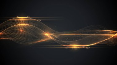 Soyut altın dalga çizgileri siyah arka plan lüks tarzı üzerinde parıltı etkisi olan elementler tasarlıyor. Vektör illüstrasyonu