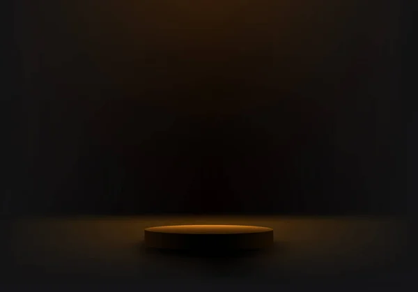 Реалістичний Порожній Чорний Подіум Циліндр Єдестал Підставка Освітленням Настінної Сцени — стоковий вектор
