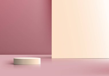 3D realistic empty podium stand product display with partition backdrop on minimal wall scene background. You can use for cosmetic mockup presentation, promotion sale and marketing, etc, Vector illustration