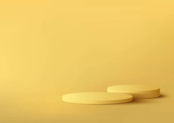 Реалістичний Жовтий Подіум Єдестал Стоїть Ізольовано Мінімальний Фон Настінної Сцени — стоковий вектор