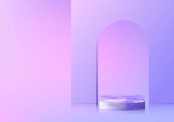 Realistiskt Kristallglas Transparent Podium Piedestalställ Display Med Dörr Bakgrund Minimal — Stock vektor
