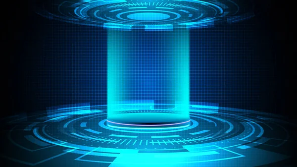 Abstract Realistic Technology Digital Cyberpunk Podium Display Neon Lighting Circle — Stock Vector