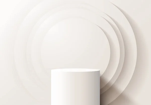 Ρεαλιστικό Λευκό Βάθρο Κυλίνδρου Σχήμα Φόντο Στρώμα Κύκλο Και Φωτισμό — Διανυσματικό Αρχείο