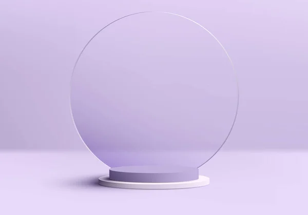 Realistic Luxury Empty Purple White Podium Pedestal Stand Purple Background — Stock Vector