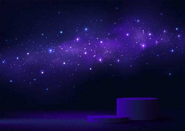 Boyutlu Soyut Mavi Gece Uzay Kozmosu Arka Planında Nebula Parlayan — Stok Vektör
