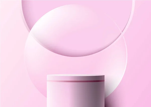 3D逼真的空粉色讲台基座与圆形透明玻璃背景最小的墙体背景 可用于产品展示 化妆品展示 展示等 矢量说明 — 图库矢量图片