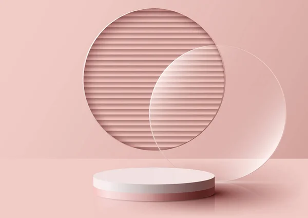 Ρεαλιστική Λευκό Και Ροζ Βάθρο Stand Διακόσμηση Κύκλο Διαφανές Γυαλί — Διανυσματικό Αρχείο