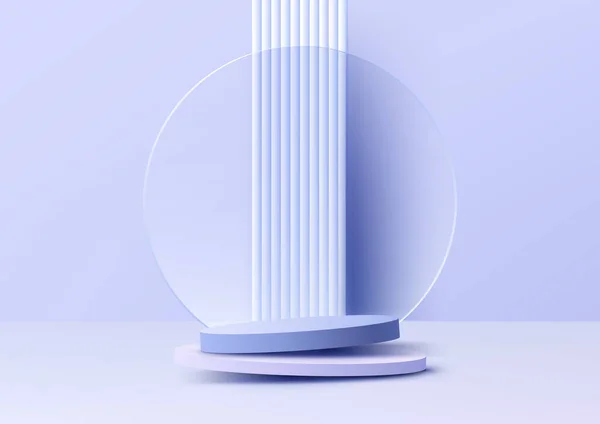 Realista Vazio Pódio Azul Pedestal Stand Com Círculo Transparente Fundo — Vetor de Stock