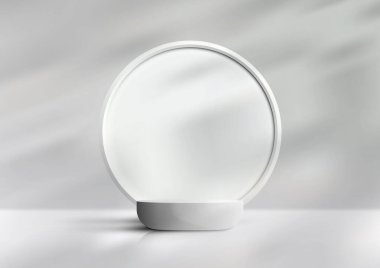 3D gerçekçi ürünler beyaz podyum tezgahını, temiz arka planda beyaz arka planda gölgeli ışık tarzında gösteriyor. Ürün sunumu, güzellik kozmetik modelleme, vitrin vs. için kullanabilirsiniz. Vektör illüstrasyonu