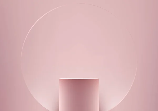 3D写实主义产品展示空的粉色讲台 透明圆形玻璃背景 粉红背景的最小壁面 您可以用于产品展示 化妆品展示模型 媒体横幅等 矢量说明 — 图库矢量图片
