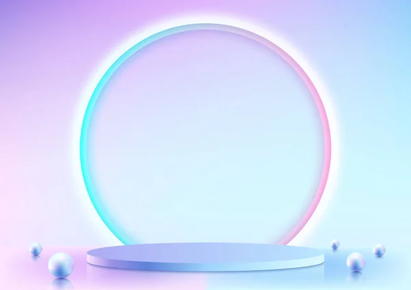 Realistic Blue Pink Gradient Empty Podium Platform Product Display Circle — Stock Vector
