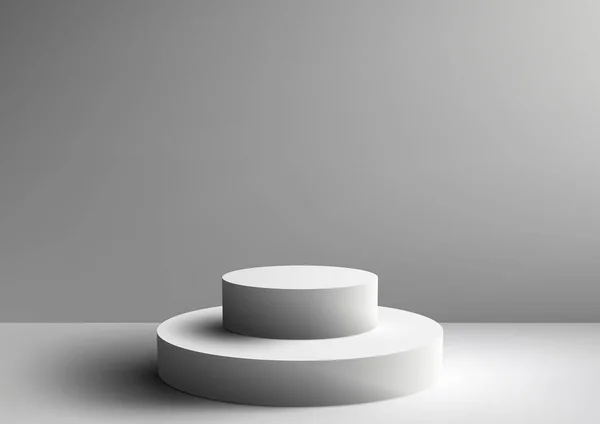 3D逼真的空白色讲台平台台阶显示层灰色背景照明 可用于产品展示 美容美发 展示等 矢量说明 — 图库矢量图片