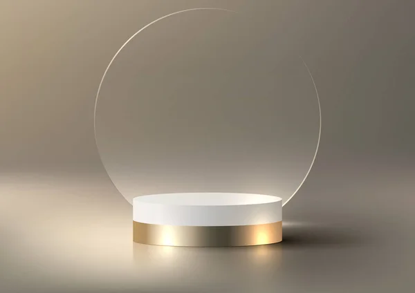 Estilo Luxo Moderno Realista Vazio Pódio Branco Dourado Com Círculo — Vetor de Stock