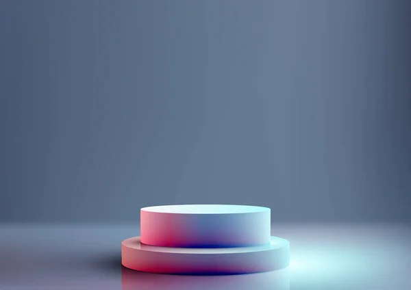 Realistische Blauwe Roze Neon Gradiënt Kleuren Lege Podium Platform Stappen — Stockvector