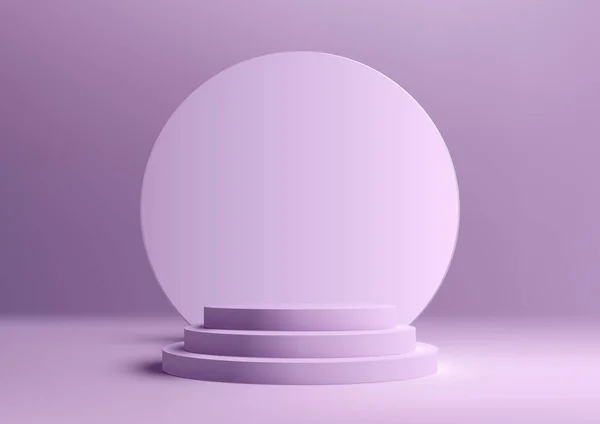 3D逼真空旷的紫色台阶讲台 背景为圆形背景 背景为紫色背景的最小壁面 您可以使用产品展示 化妆品展示模型 媒体横幅等 矢量说明 — 图库矢量图片
