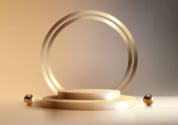 Realistische Leere Goldene Podium Mit Goldkreis Hintergrund Dekoration Mit Goldenen — Stockvektor