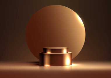 Bu üç boyutlu altın podyumun zarafetini keşfedin. Ürünlerinizi modern lüks bir şekilde sergileyin. Büyüleyici tasarımlar için mükemmel..