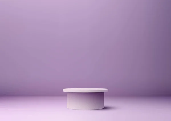 この芸術的な3Dテーブルの表彰台モックアップショーケースで 紫色の最小限のインテリアコンセプトの魅力的な本質を発見してください ウェブやウェブサイトのデザインに最適で このモダンなイラストレーターベクトル — ストックベクタ