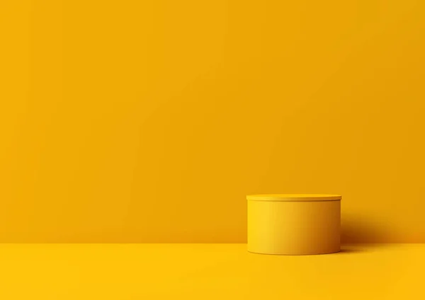 Realistische Gele Kleur Cilinder Podium Staan Een Studio Achtergrond Het — Stockvector