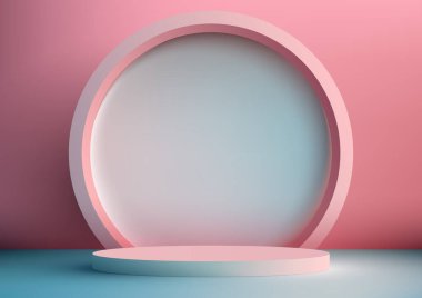 3D pembe podyum, modern ve minimalist bir tasarım olup ürün sergisi veya sunumu için mükemmeldir. Vektör illüstrasyonu