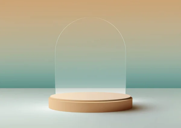 Podium Beige Avec Fond Verre Transparent Est Modèle Affichage Produit — Image vectorielle
