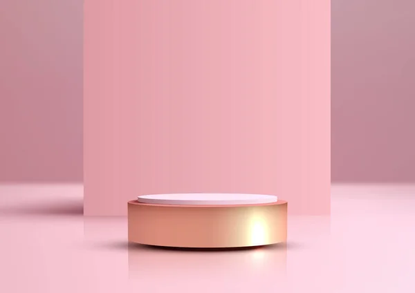 Realistische Gouden Kleur Podium Met Roze Vierkante Achtergrond Een Moderne Vectorbeelden